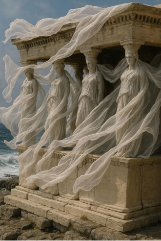 #caryatids ໄຫຼໃນລົມ # ຮູບແບບຂອງຮູບປັ້ນແມ່ນກ່ຽວຂ້ອງຢ່າງໃກ້ຊິດກັບສິລະປະກເຣັກບູຮານ