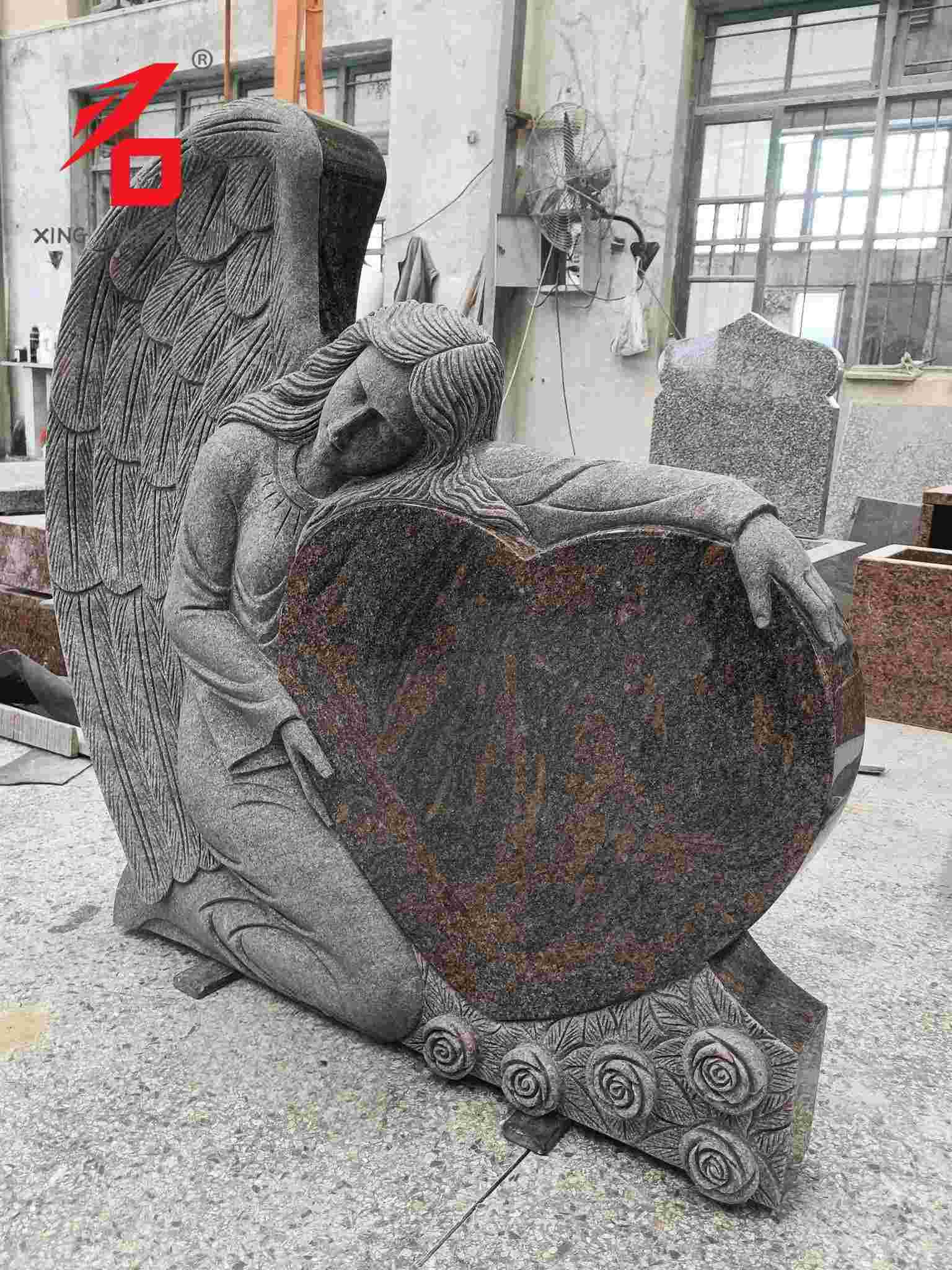Angel Guard Guard Heart Granite Tombstone ສິນລະປະ