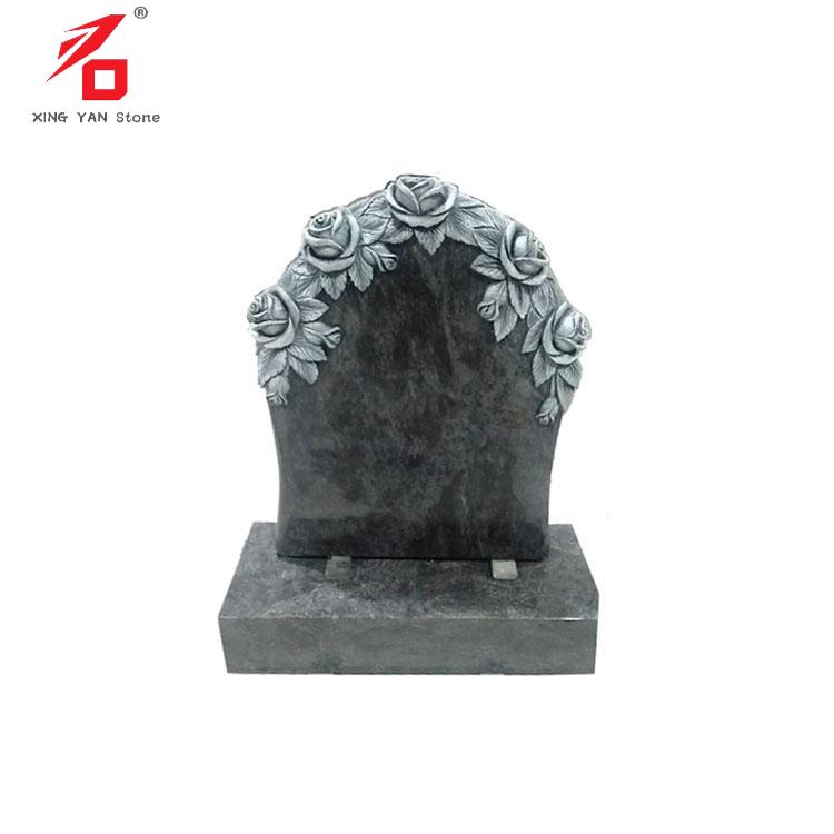 Customized Bahamas Blue Granite Carving Rose Tombstone